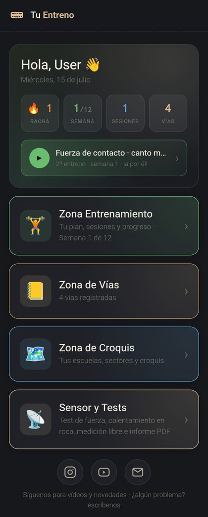 Pantalla de inicio de la app