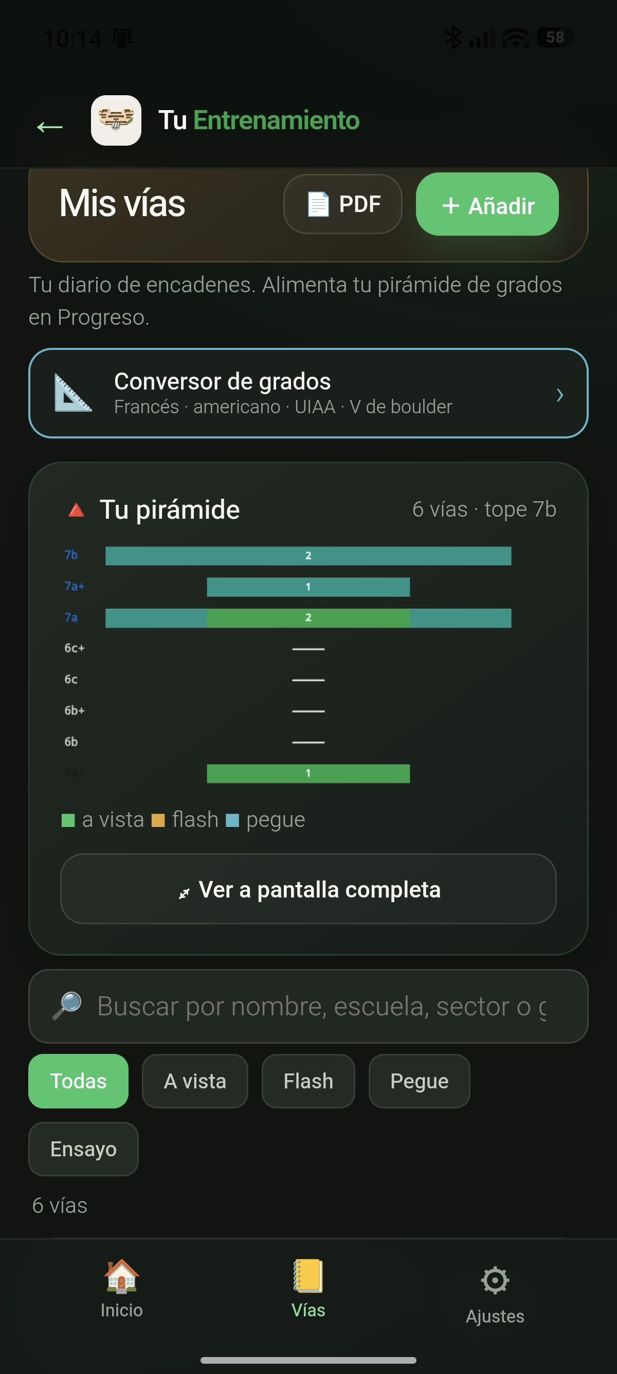 Diario de vías y pirámide de escalada