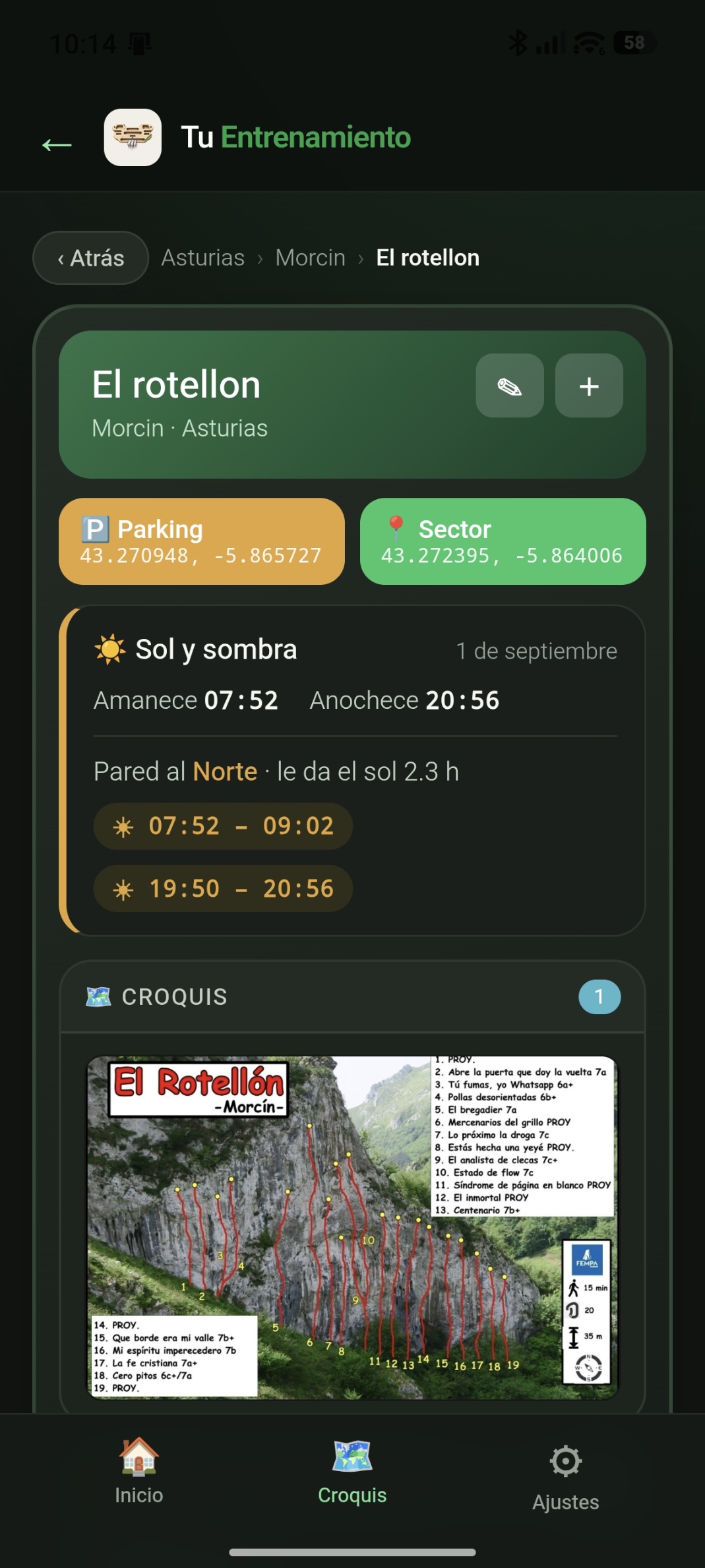 Ficha de sector con croquis, GPS y sol