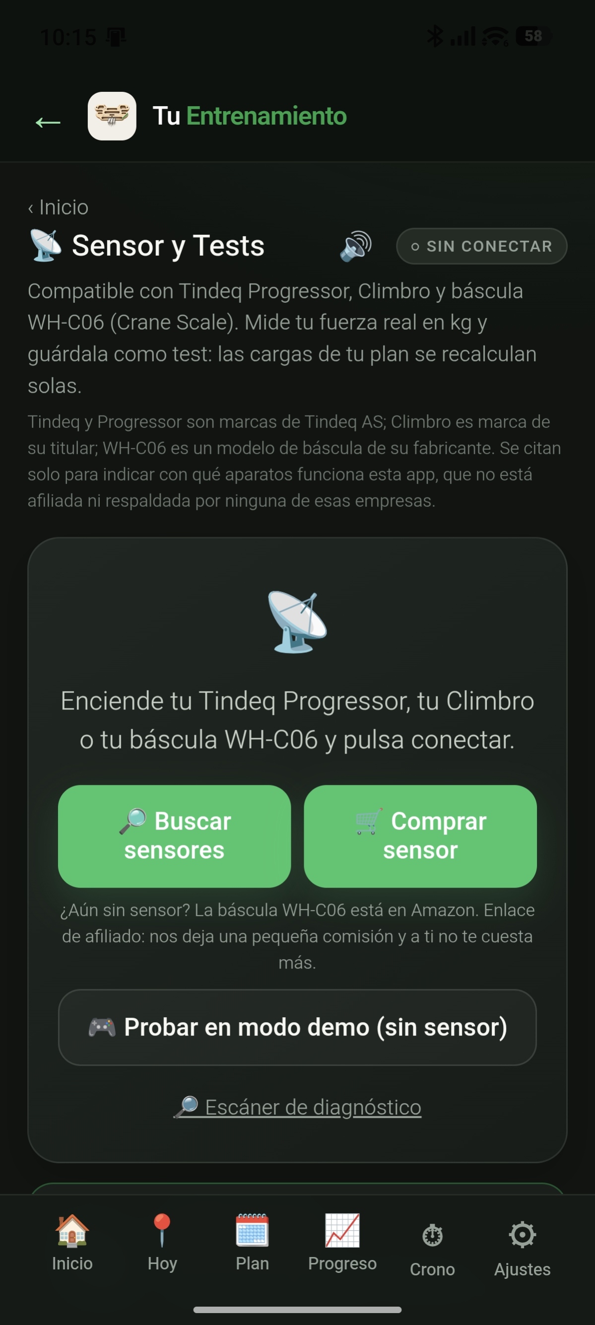 Pantalla de sensor de fuerza y tests