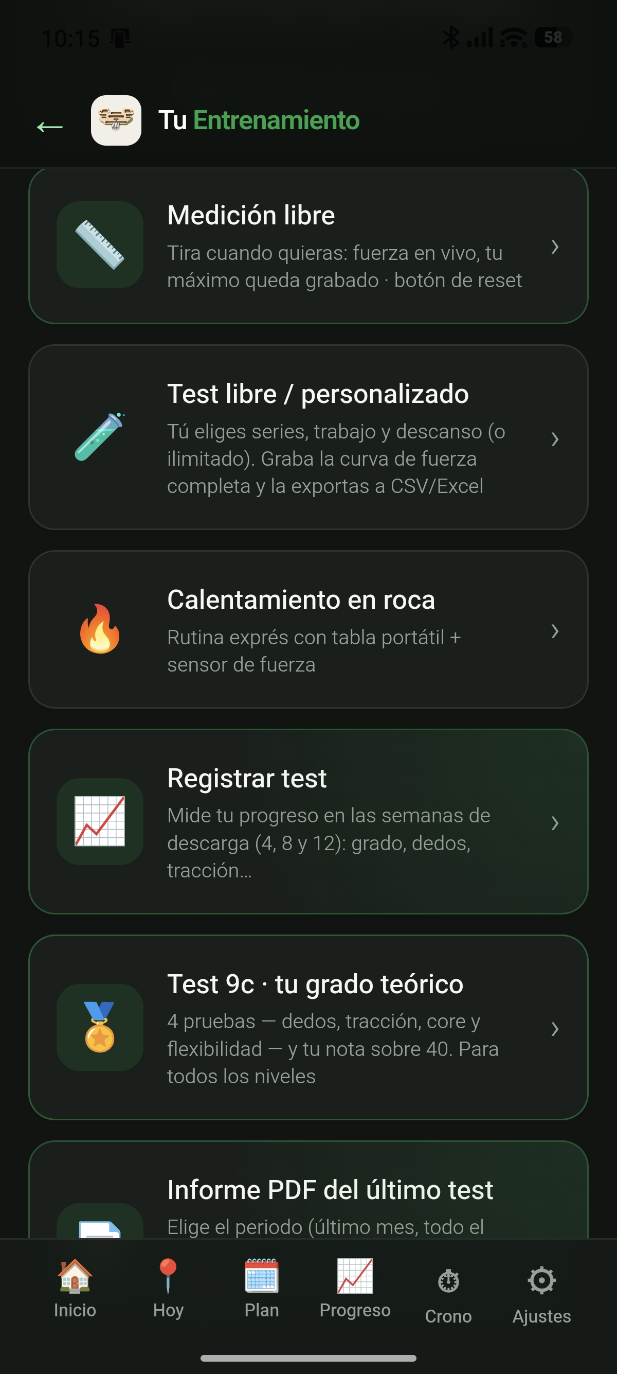 Tests individuales de fuerza para escalada